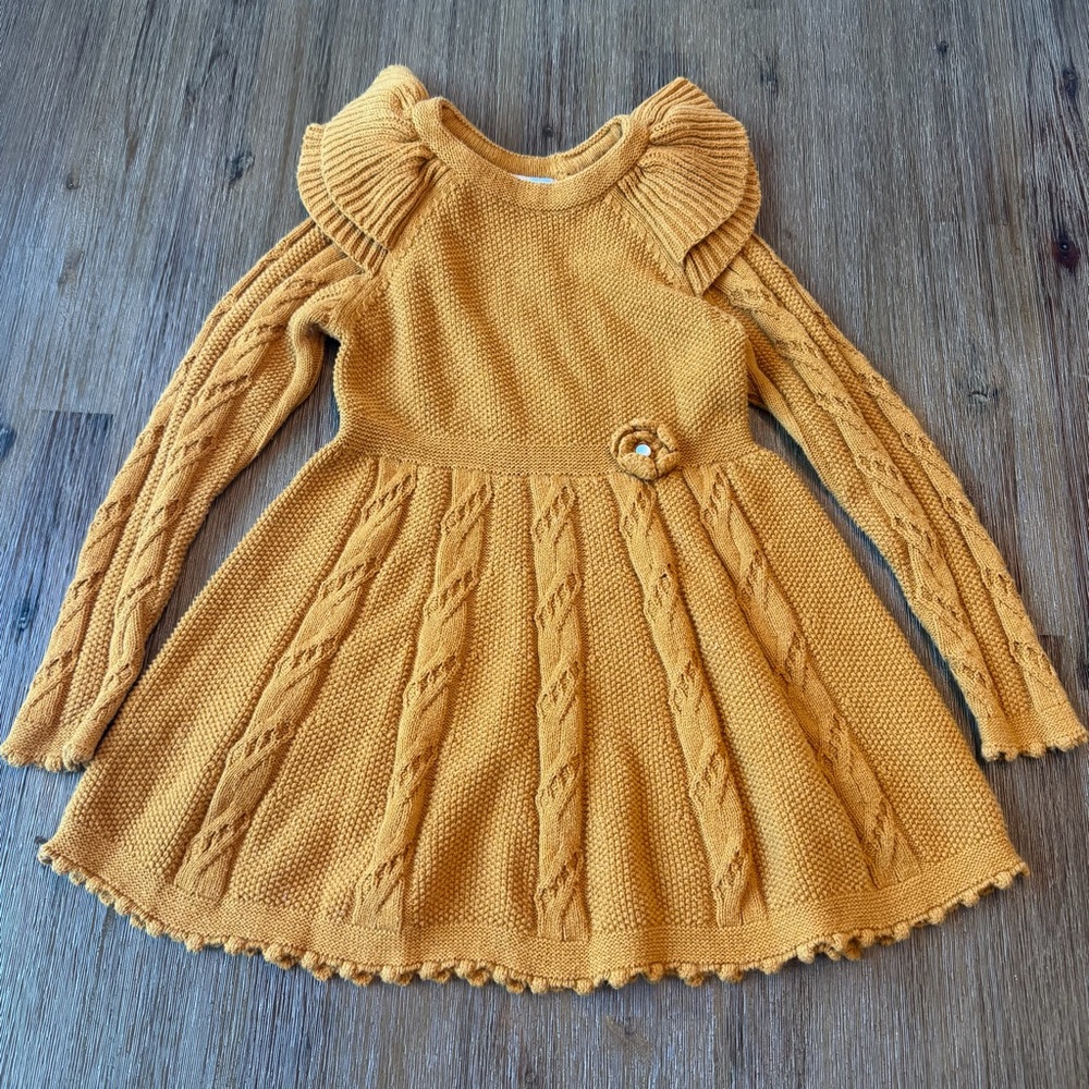 Nula Bug Girls Knit Long Sleeve Dress with Ruffles size 5